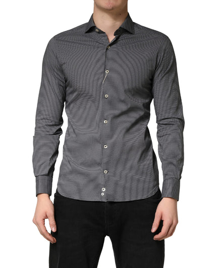 Gray Patterned Long Sleeves Men Dress Shirt