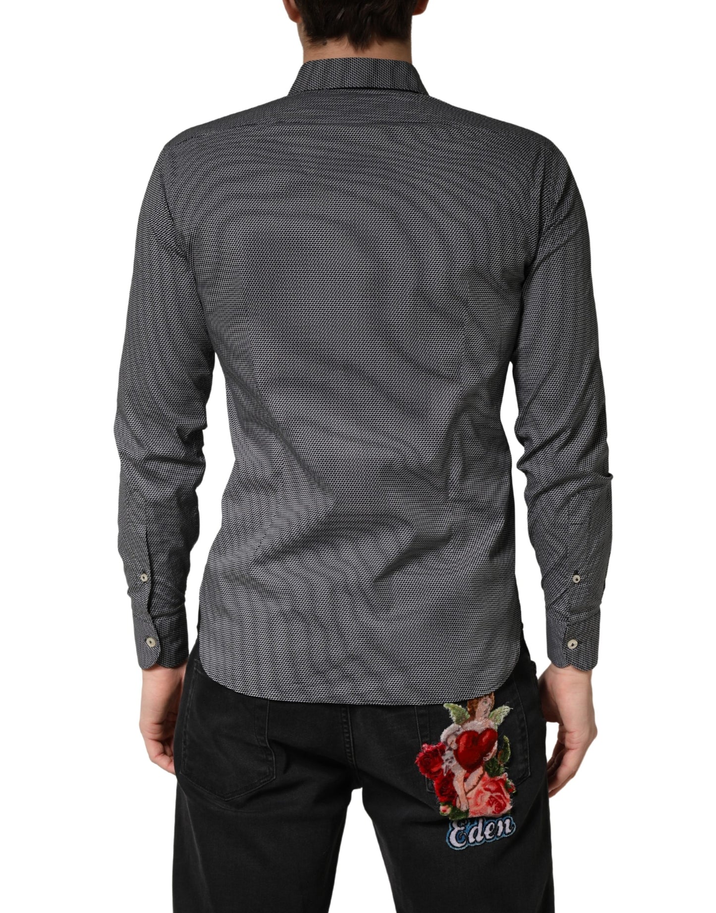 Gray Patterned Long Sleeves Men Dress Shirt