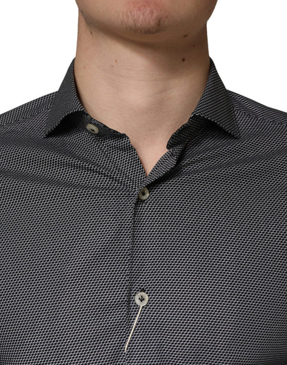 Gray Patterned Long Sleeves Men Dress Shirt