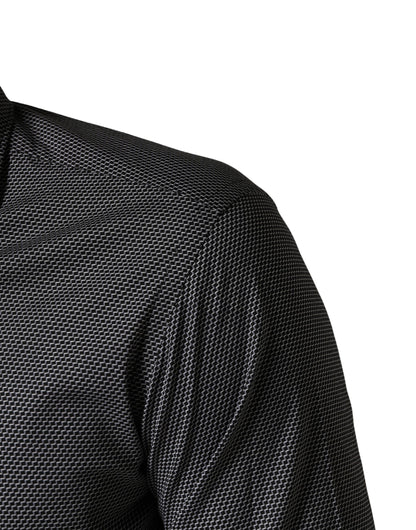 Gray Patterned Long Sleeves Men Dress Shirt