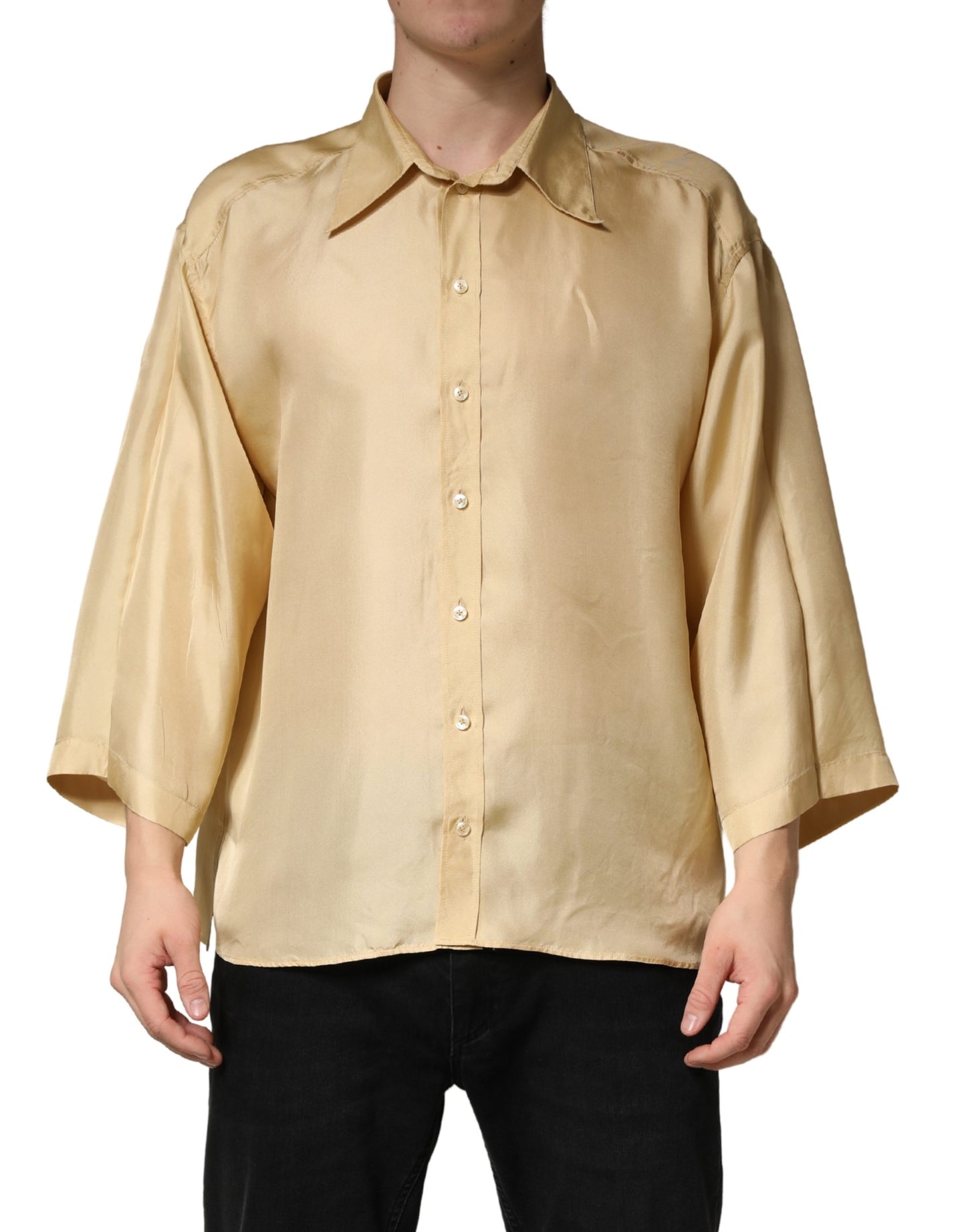 Yellow Silk Button Down Men Oversize Shirt
