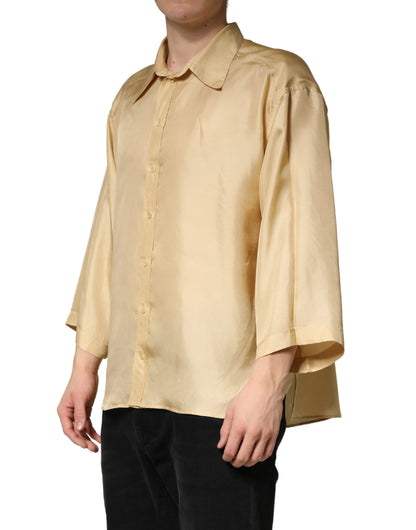 Yellow Silk Button Down Men Oversize Shirt