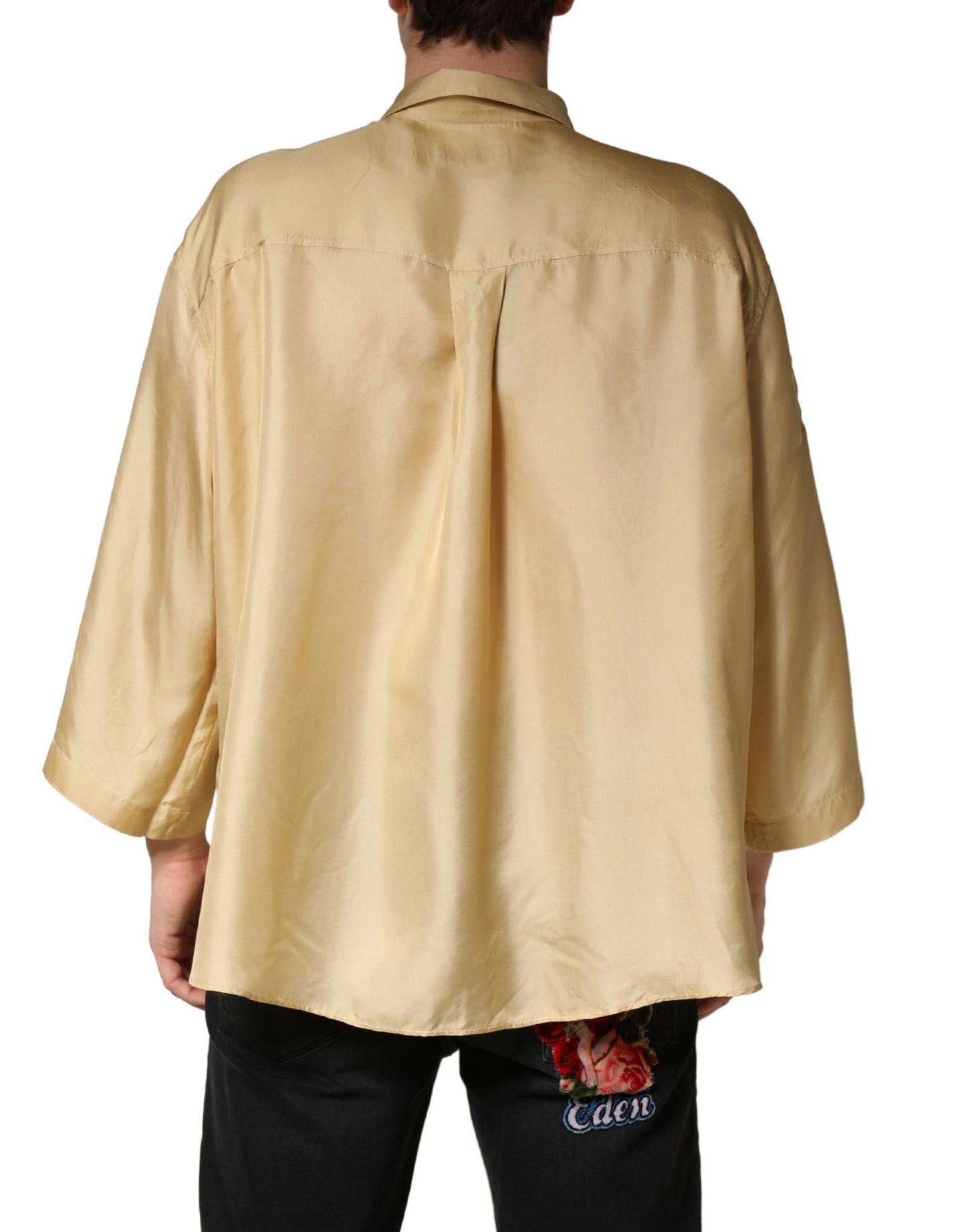 Yellow Silk Button Down Men Oversize Shirt