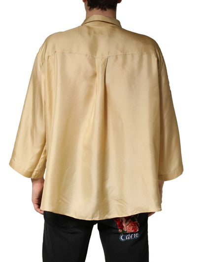 Yellow Silk Button Down Men Oversize Shirt