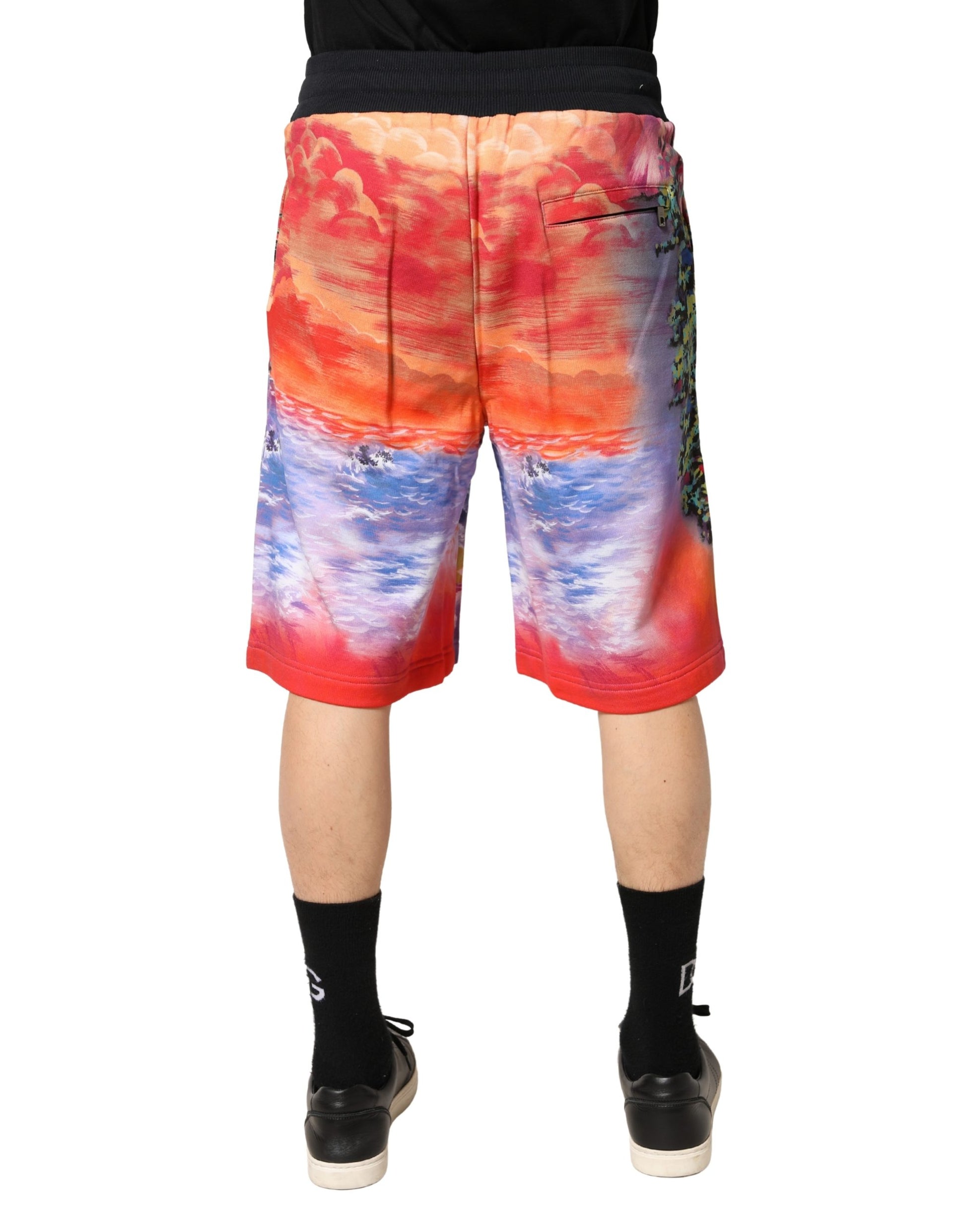 Multicolor Graphic Print Cotton Bermuda Shorts