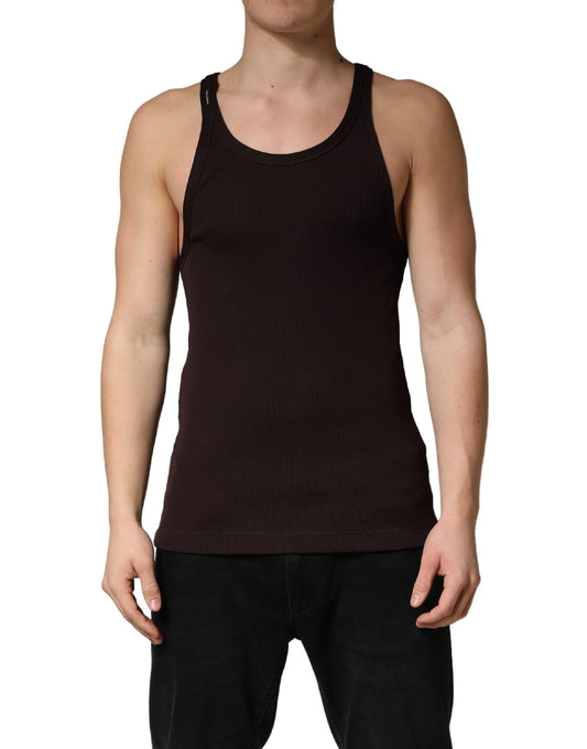 Brown Sleeveless Round Neck Tank Top T-shirt
