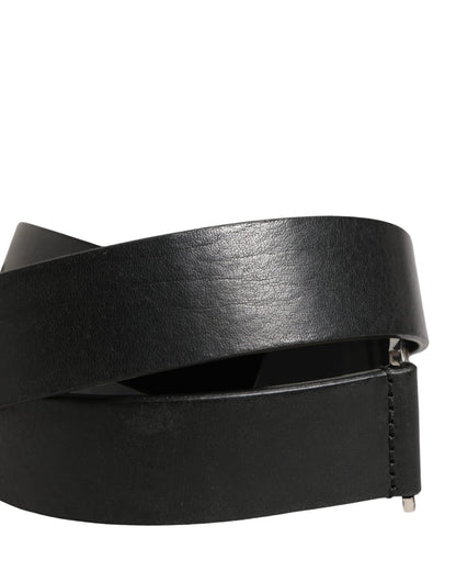 Men Black Classic Leather Metal Buckle Belt