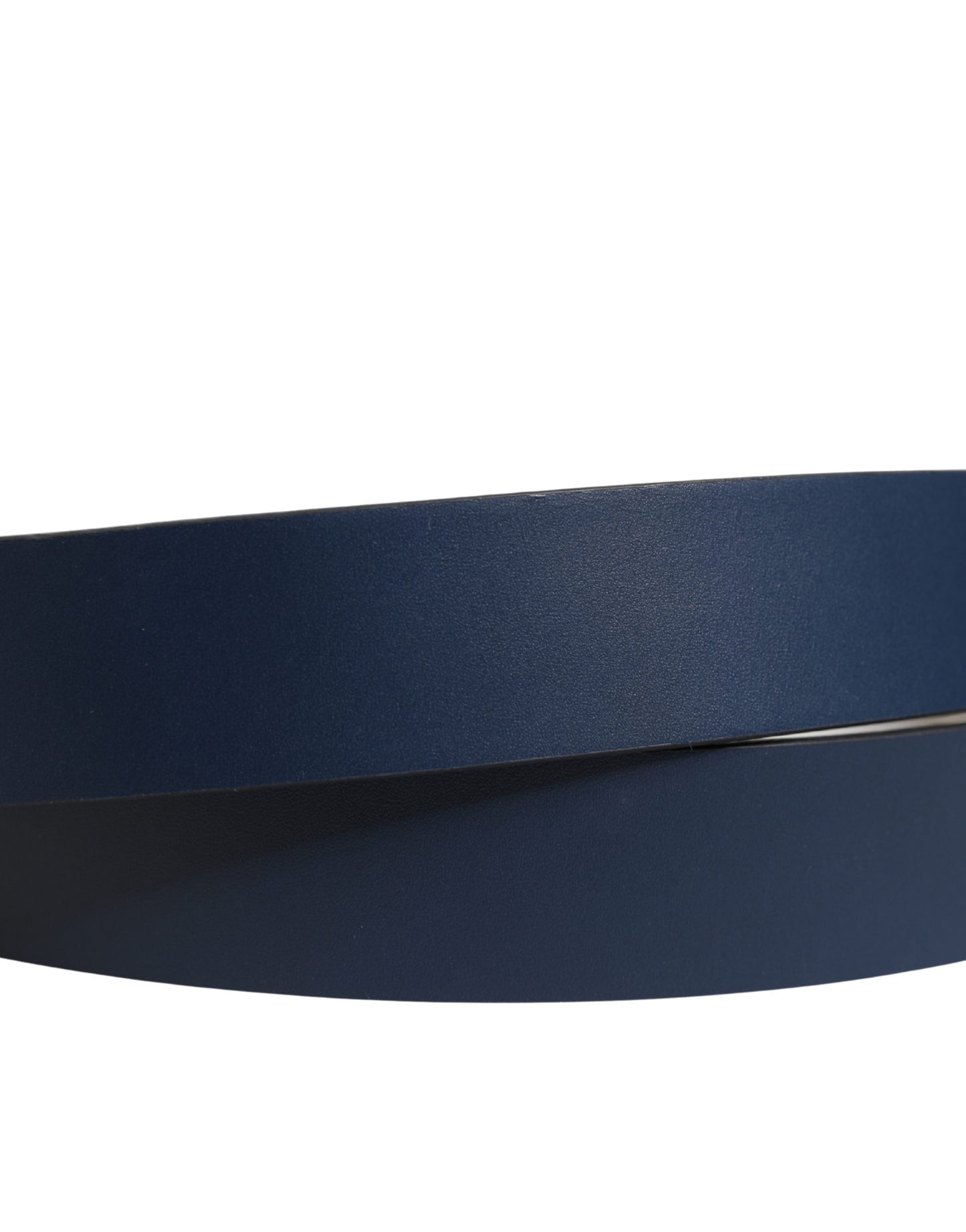 Blue Calfskin Leather Logo Metal Buckle Belt