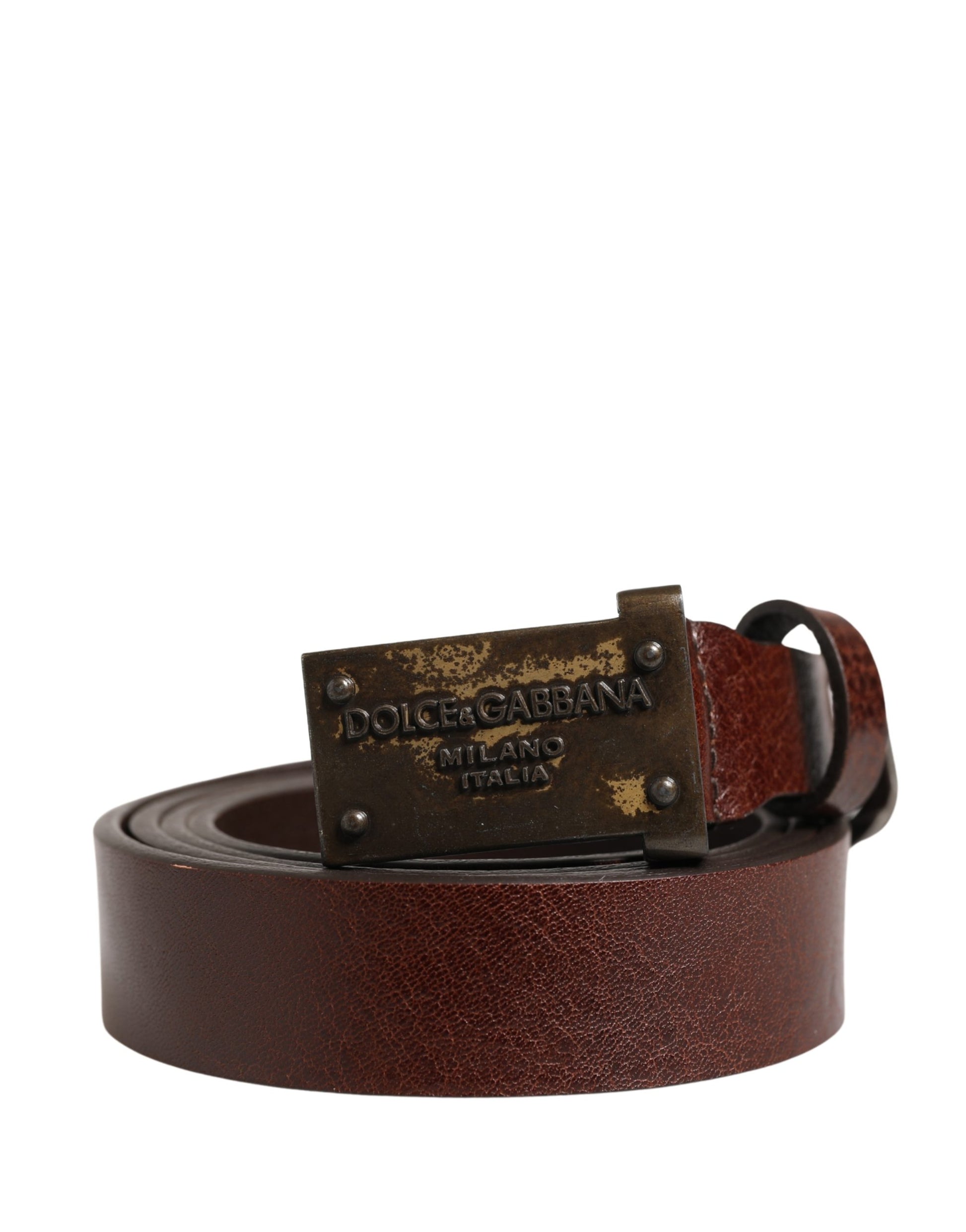 Men Brown Classic Leather Logo Buckle Belt