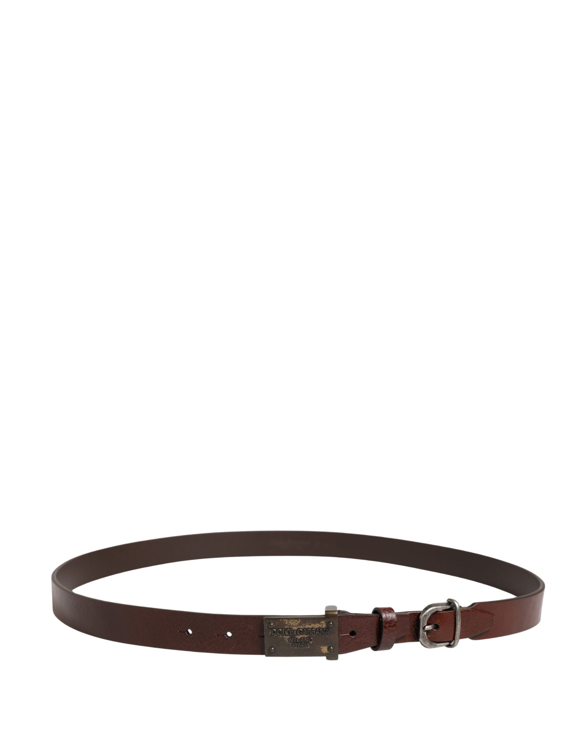 Men Brown Classic Leather Logo Buckle Belt