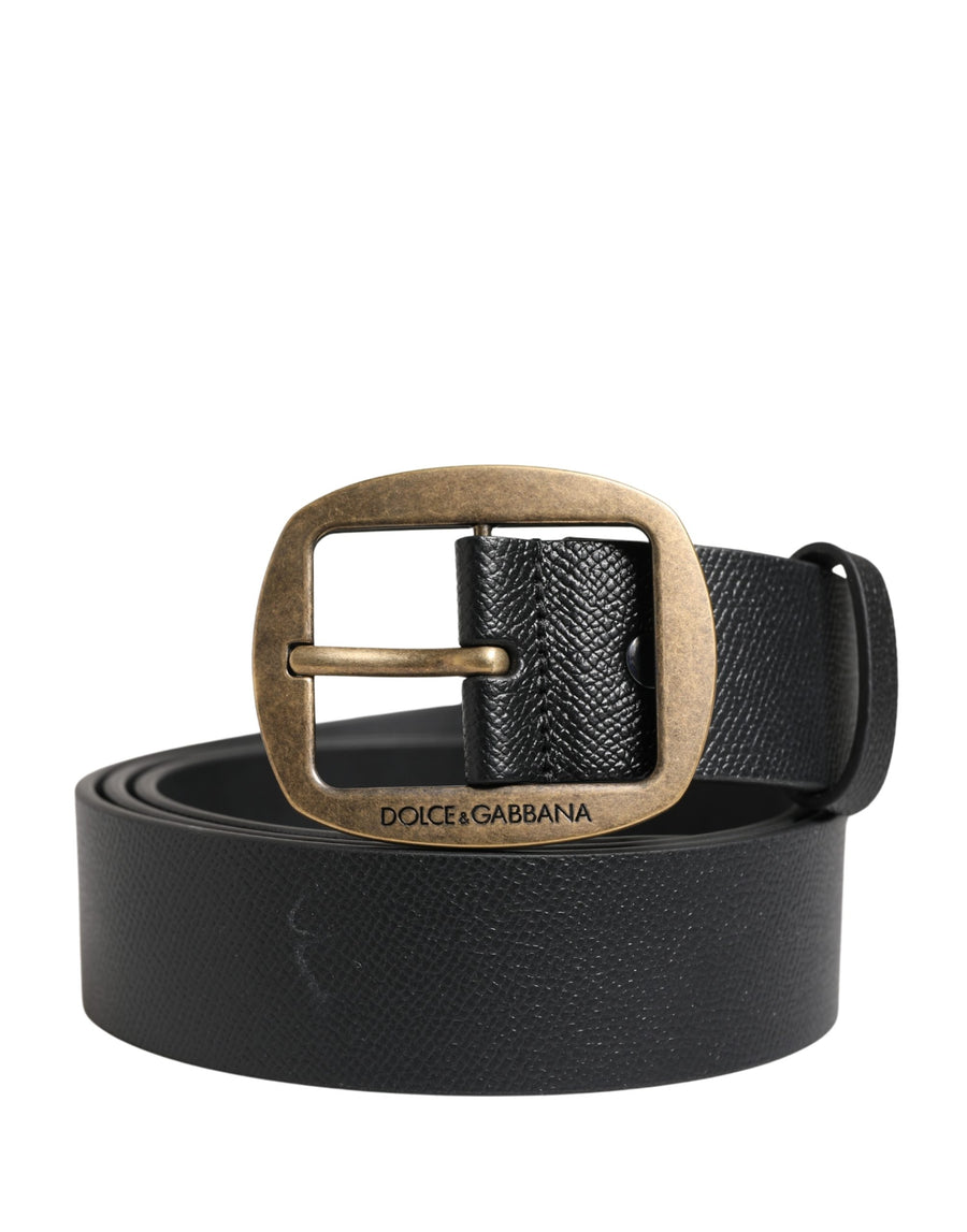 Men Black Classic Leather Metal Buckle Belt