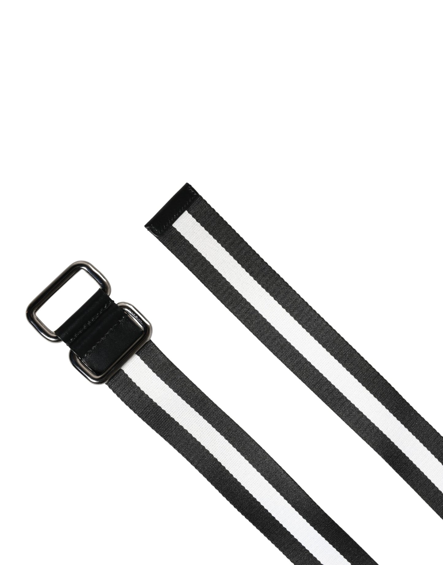 Men Black White Nylon Logo Metal Buckle Belt