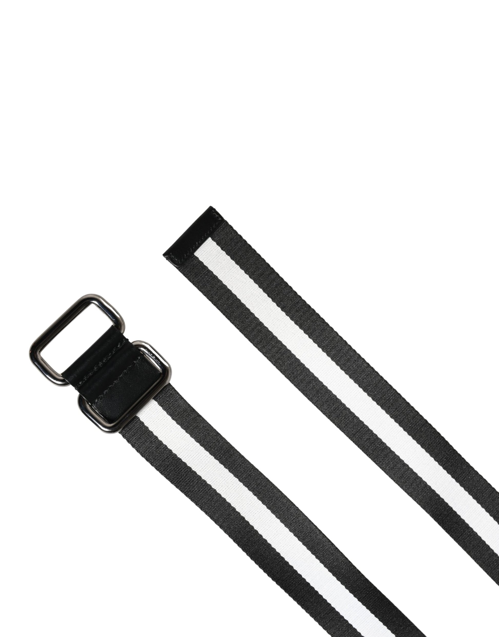 Men Black White Nylon Logo Metal Buckle Belt