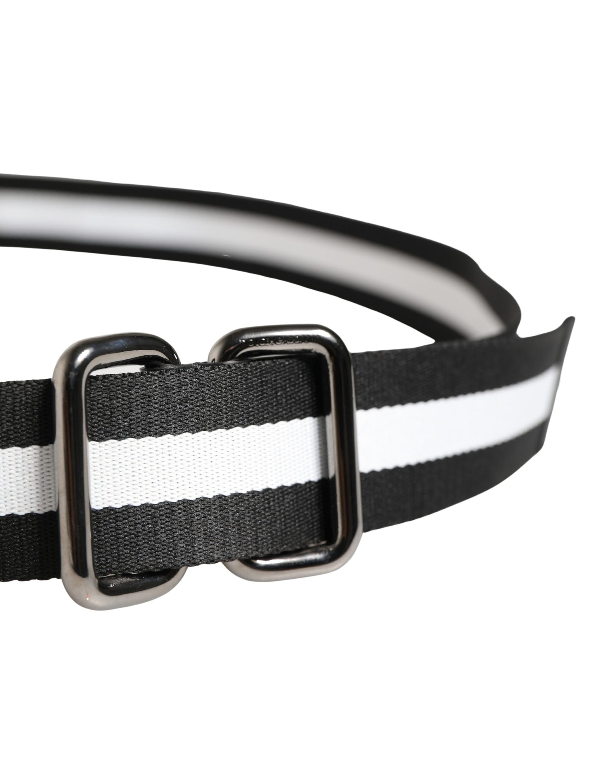 Men Black White Nylon Logo Metal Buckle Belt