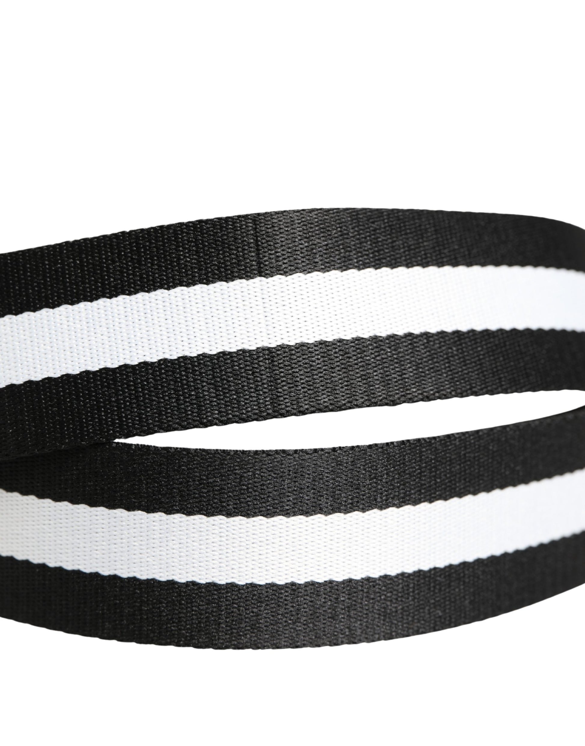 Men Black White Nylon Logo Metal Buckle Belt