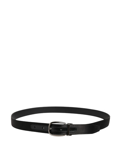 Men Black Classic Leather Metal Buckle Belt
