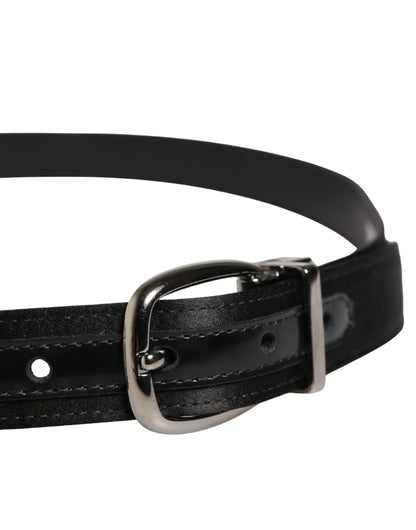 Men Black Classic Leather Metal Buckle Belt
