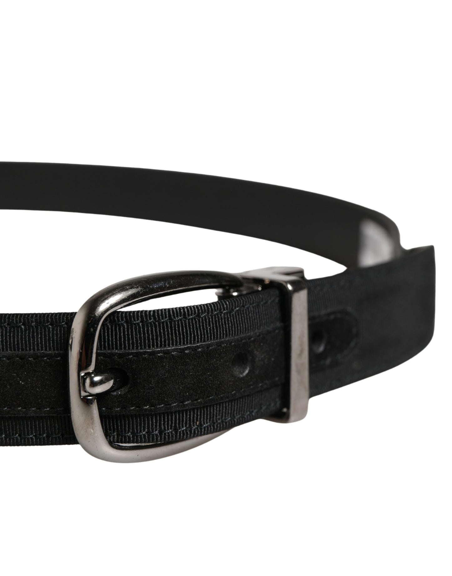 Men Black Viscose Silver Metal Buckle Belt