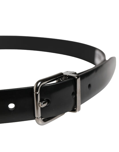 Men Black Leather Classic Metal Buckle Belt