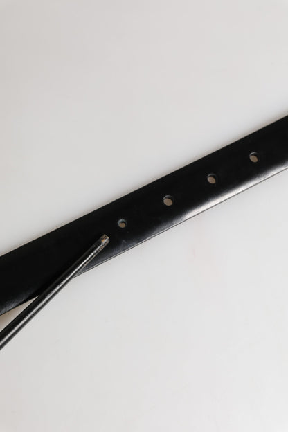 Men Black Leather Classic Metal Buckle Belt