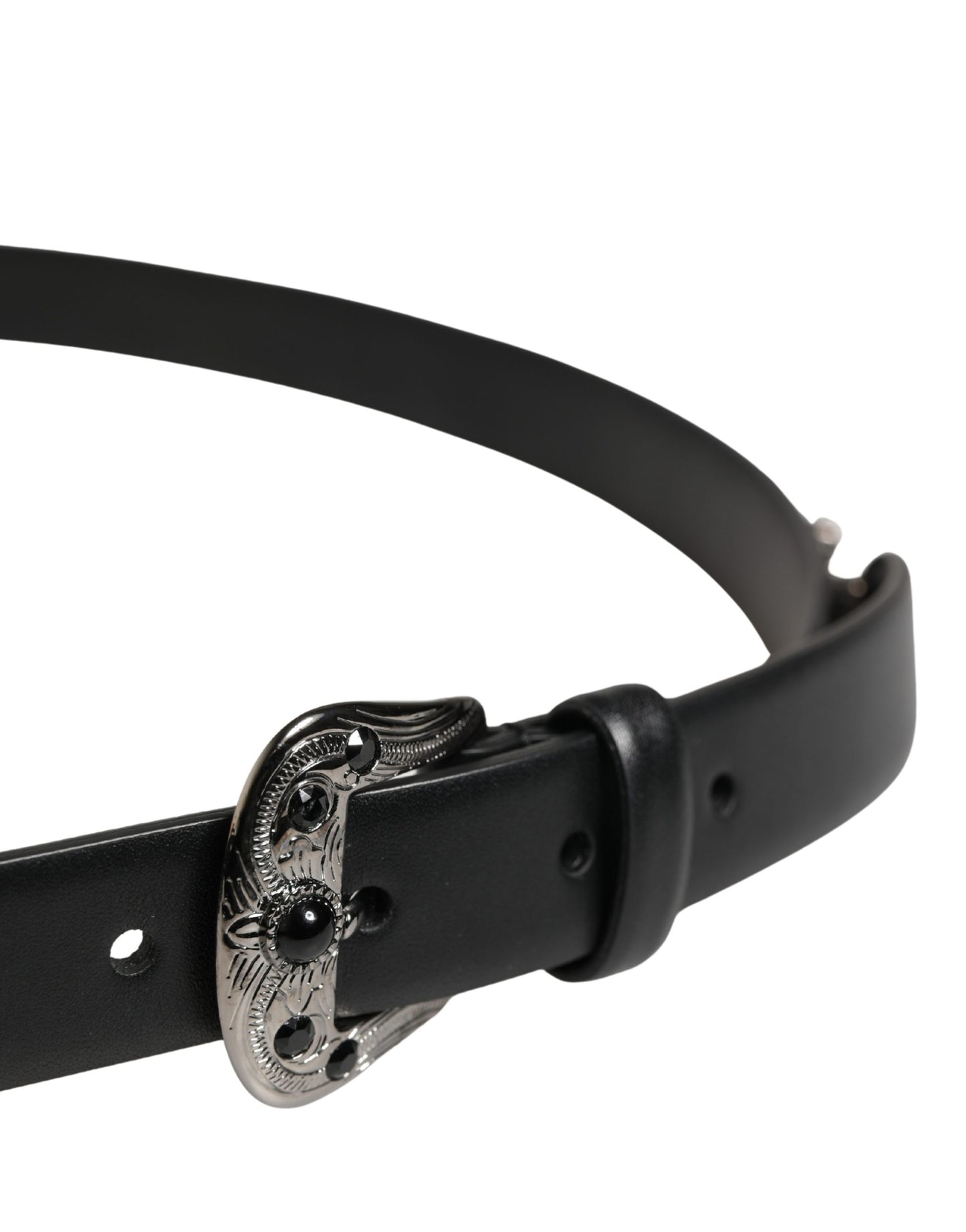 Men Black Calf Embellished Metal Buckle Belt