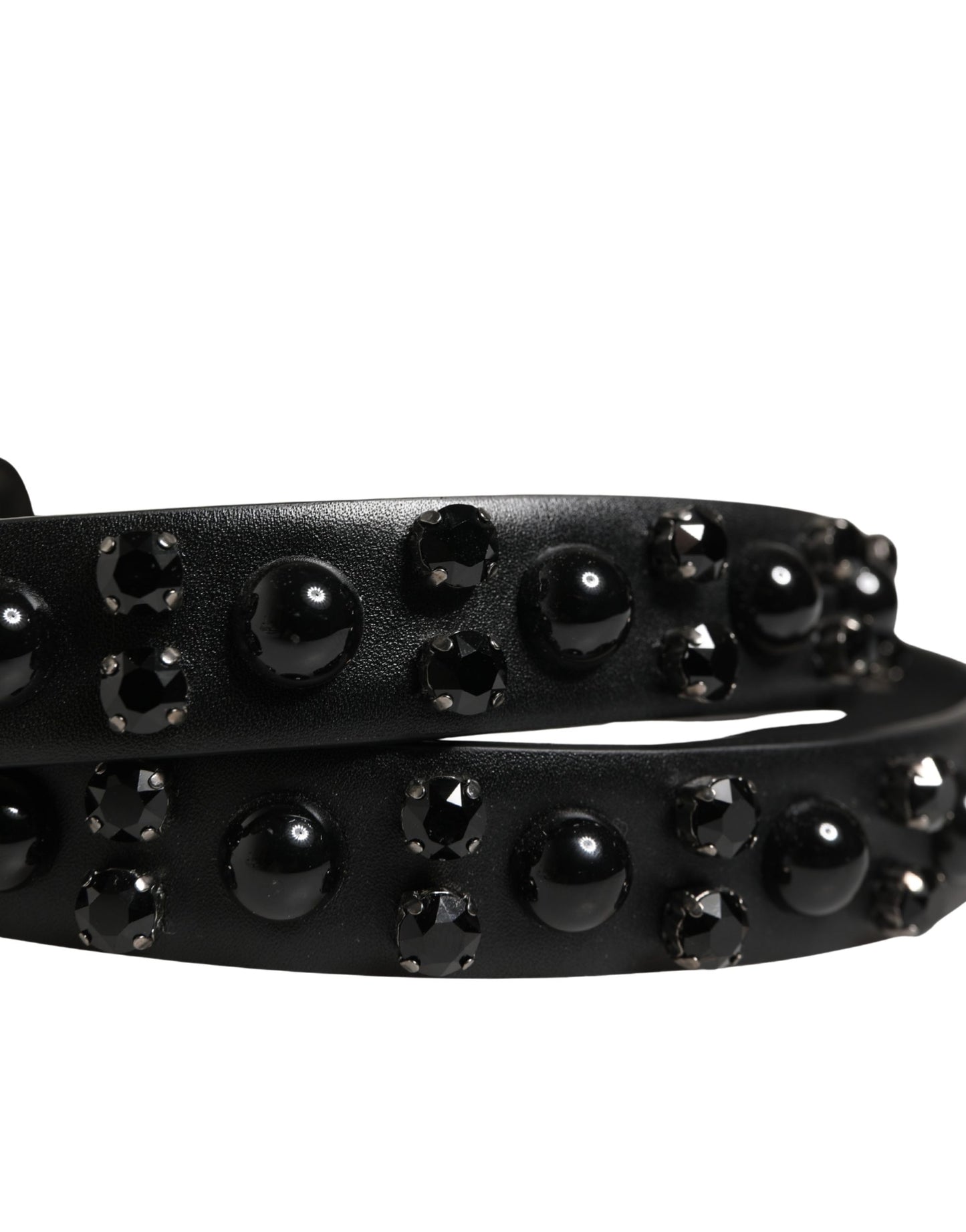 Men Black Calf Embellished Metal Buckle Belt