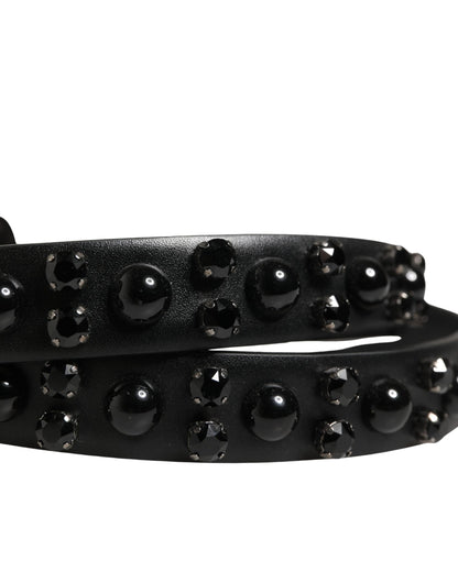 Men Black Calf Embellished Metal Buckle Belt