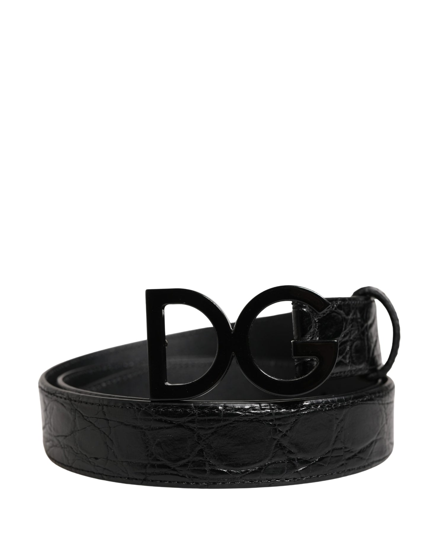 Men Black Exotic Leather Logo Buckle Belt
