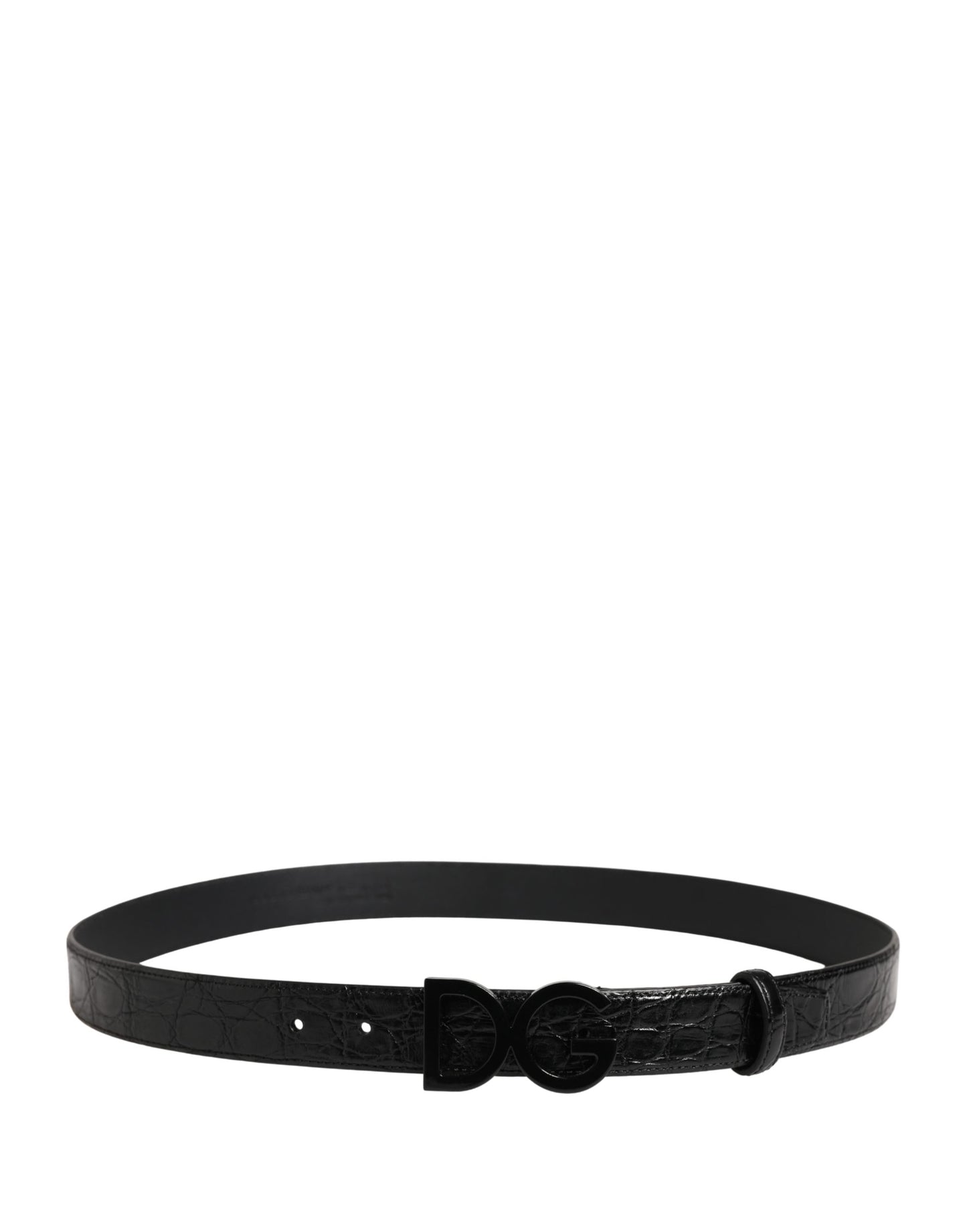 Men Black Exotic Leather Logo Buckle Belt