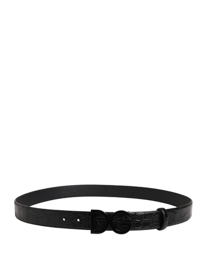 Men Black Exotic Leather Logo Buckle Belt