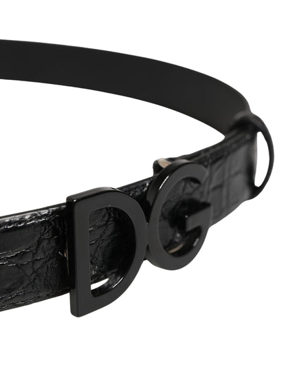 Men Black Exotic Leather Logo Buckle Belt