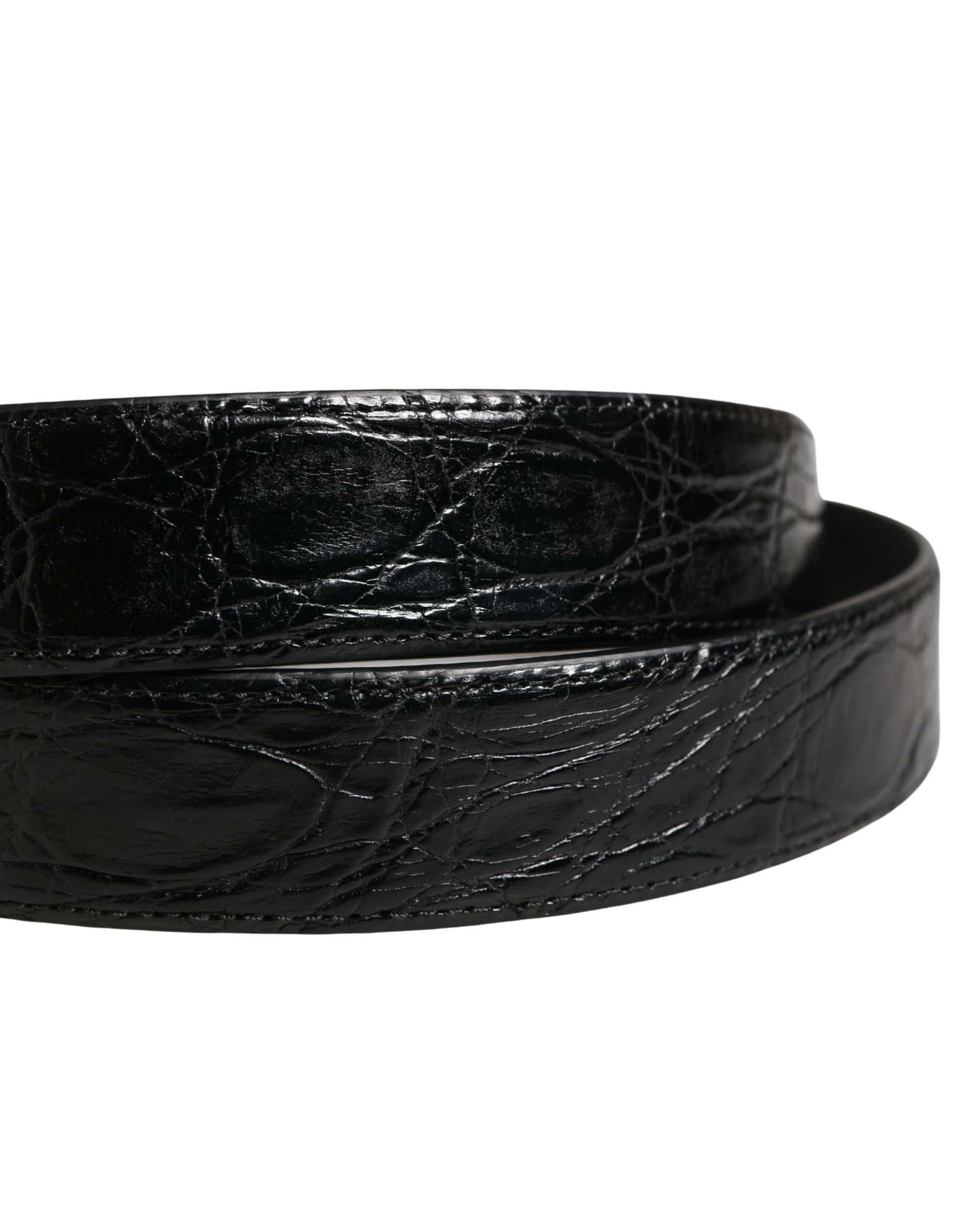 Men Black Exotic Leather Logo Buckle Belt