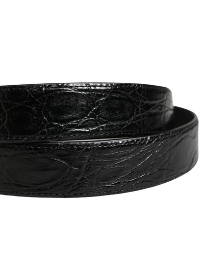 Men Black Exotic Leather Logo Buckle Belt