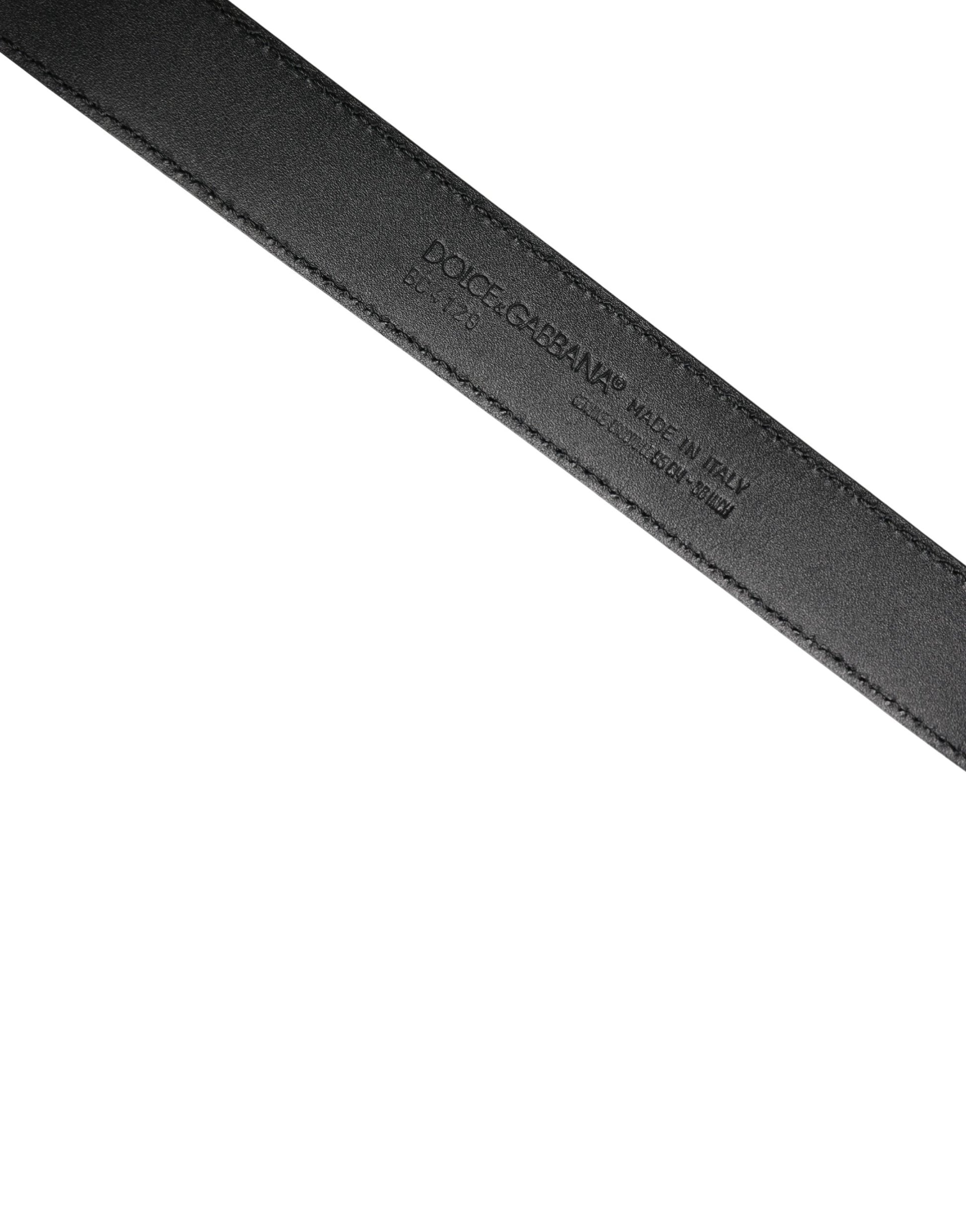 Men Black Exotic Leather Logo Buckle Belt