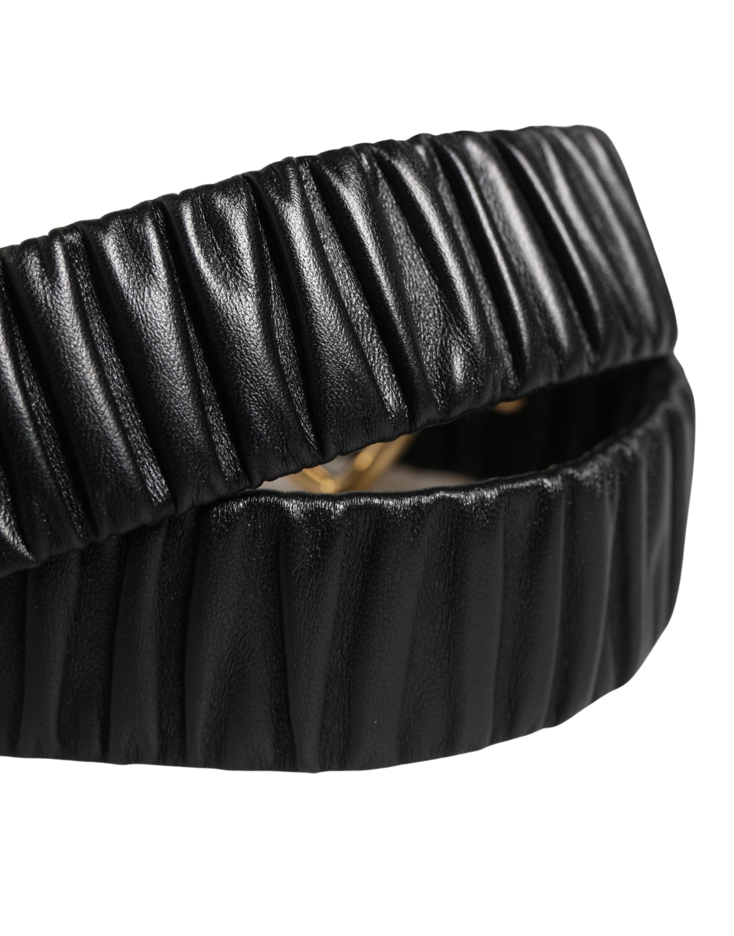 Black Leather Gold Heart Metal Buckle Belt