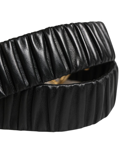 Black Leather Gold Heart Metal Buckle Belt