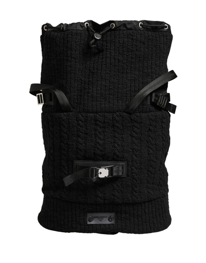 Black Tricot Wool Blend Duffel Backpack Travel Borse Bag