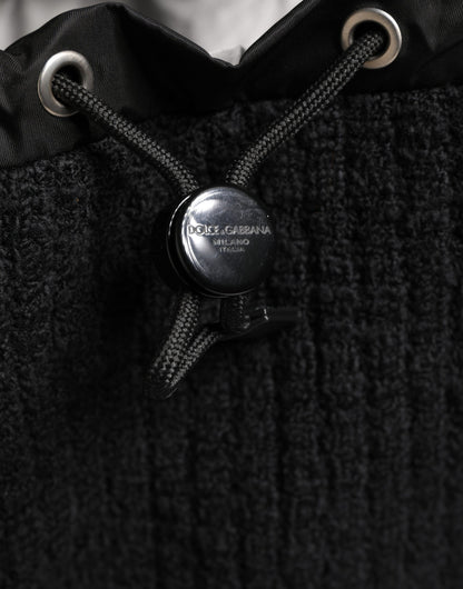 Black Tricot Wool Blend Duffel Backpack Travel Borse Bag