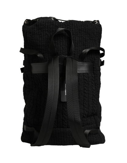 Black Tricot Wool Blend Duffel Backpack Travel Borse Bag