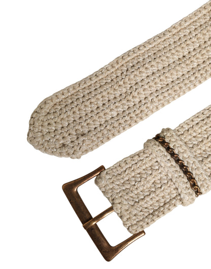 Beige Woven Vintage Metal Buckle Waist Belt