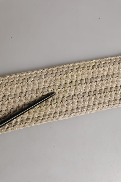 Beige Woven Vintage Metal Buckle Waist Belt