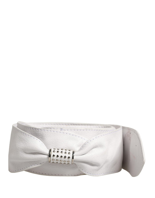 Women White Leather Embellished Wide Waist Cintura Belt