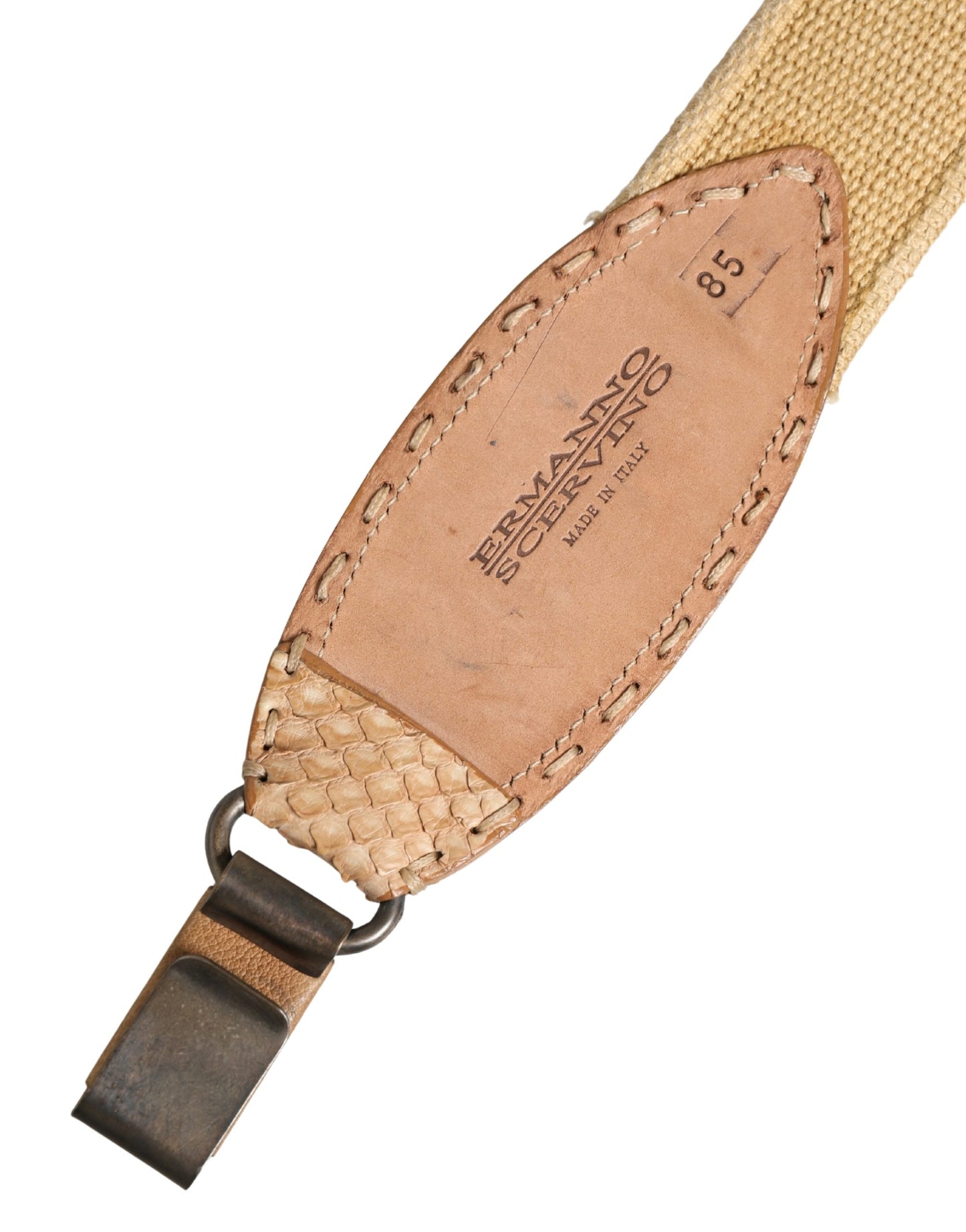 Beige Canvas Embellished Metal Buckle Belt