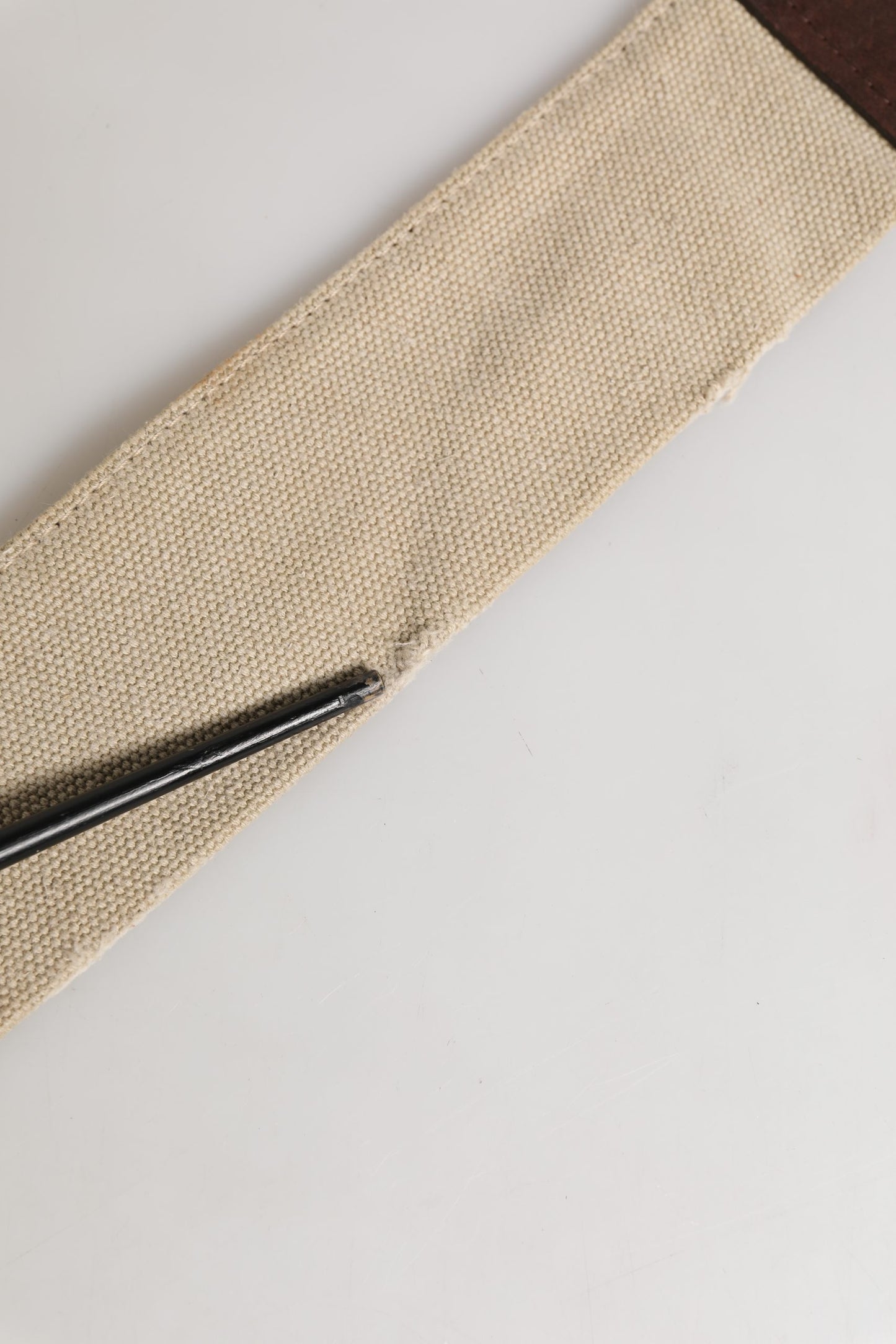 Beige Brown Leather Canvas Metal Buckle Belt