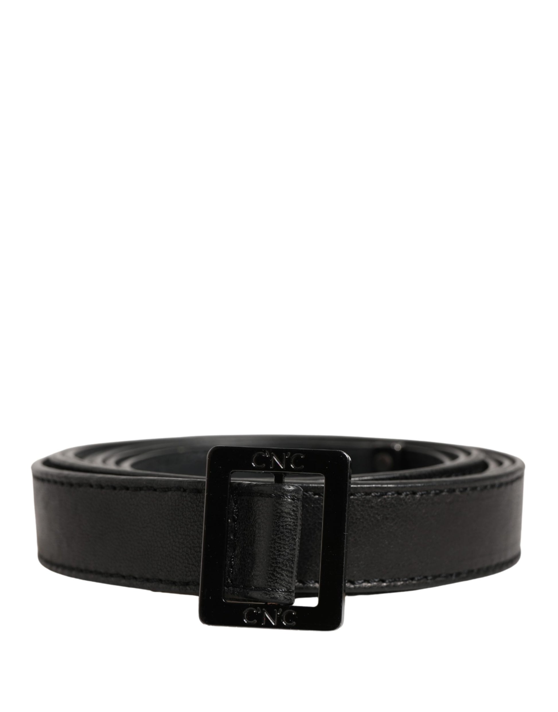 Black Leather Square Metal Buckle Waist Belt