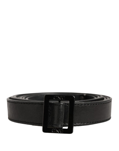Black Leather Square Metal Buckle Waist Belt