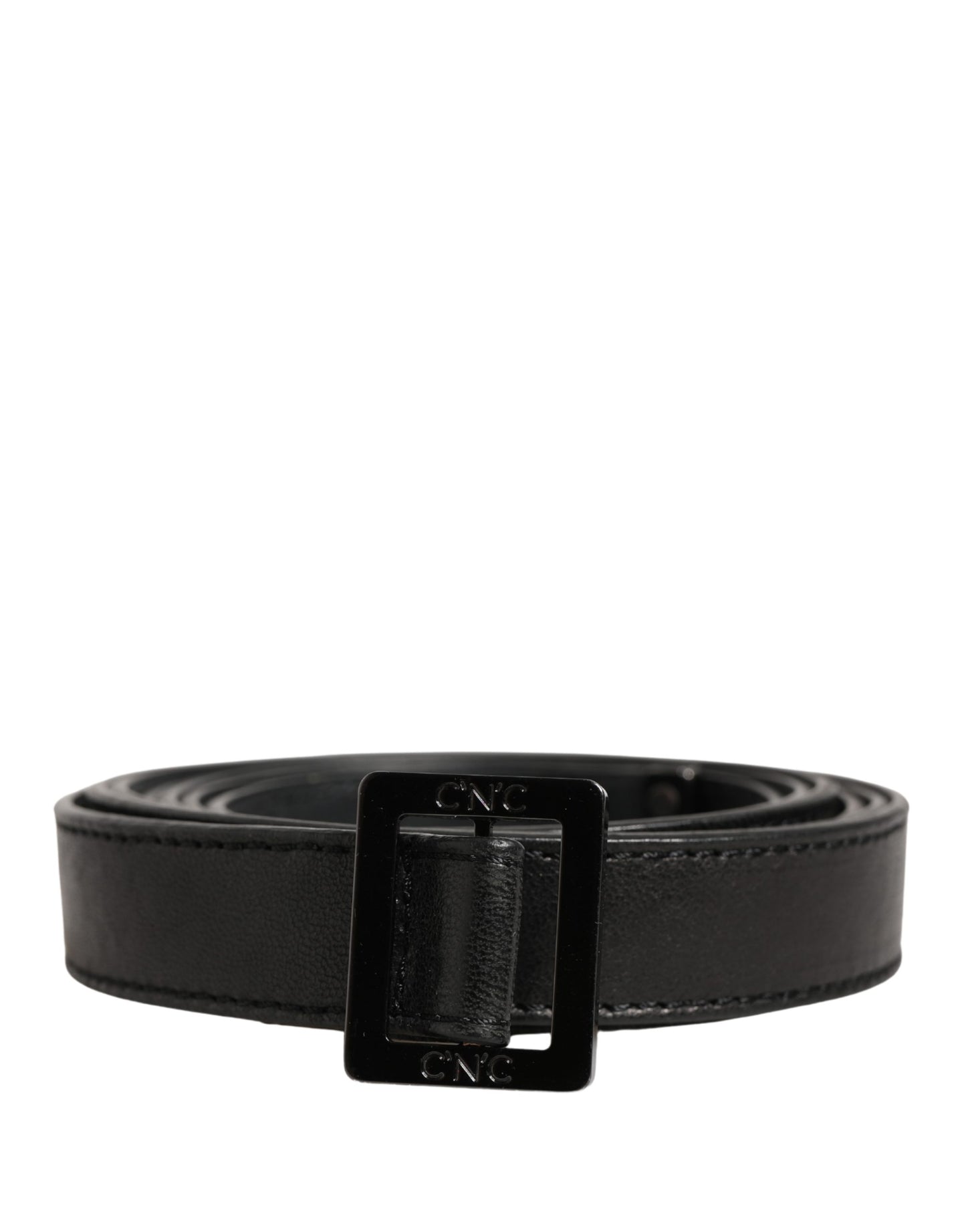 Black Leather Square Metal Buckle Waist Belt
