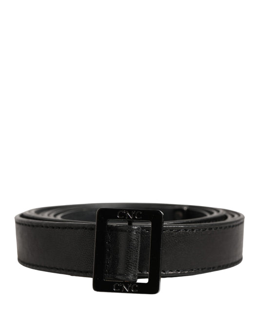 Black Leather Square Metal Buckle Waist Belt