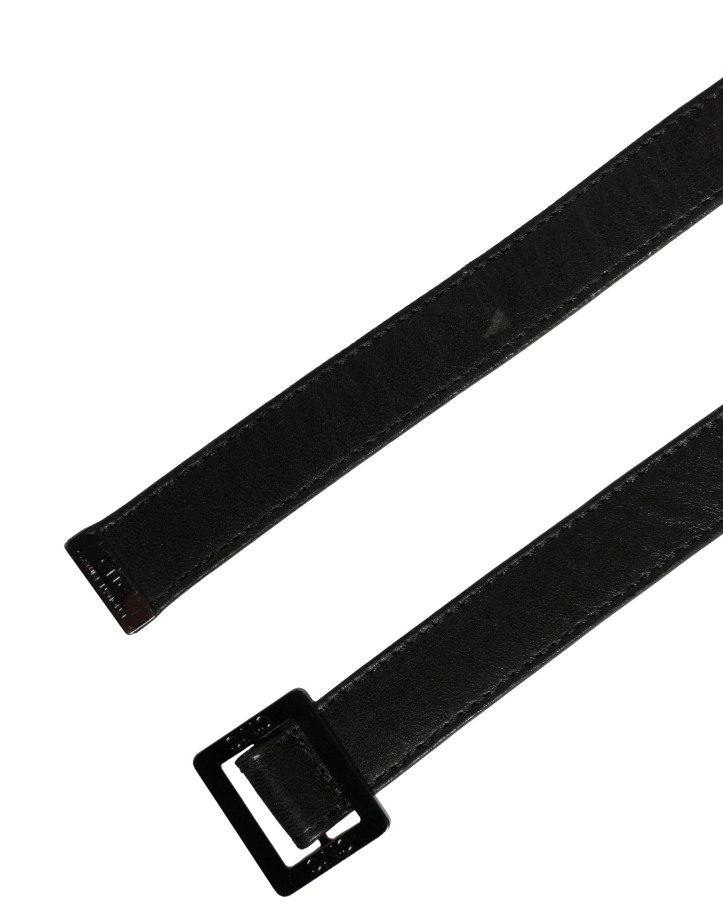 Black Leather Square Metal Buckle Waist Belt