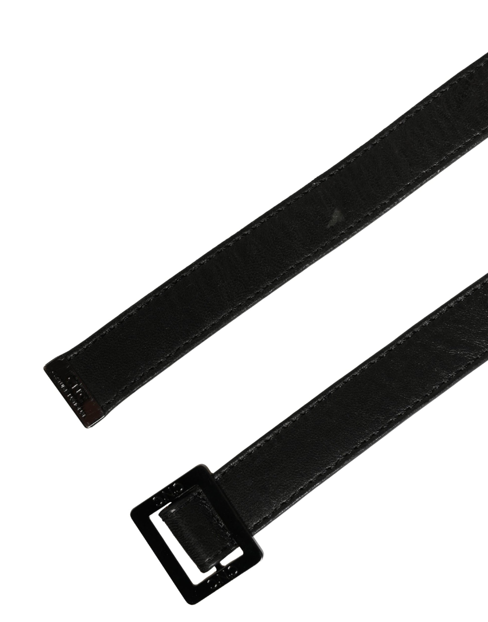 Black Leather Square Metal Buckle Waist Belt